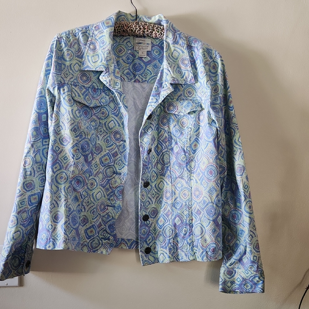Christopher & Banks Blue and Light Green Patterned Jean Jacket